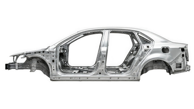 Unpainted metal car body frame isolated on transparent background