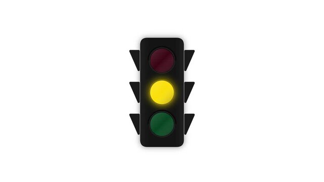 Traffic Light Signal Animation with Red Yellow and Green Lights on White Background