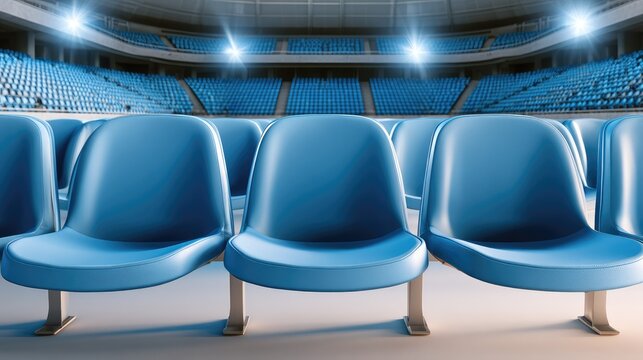 Empty Blue Stadium Seats Awaiting Fans for Upcoming Sports Event or Concert in Modern Arena Setting