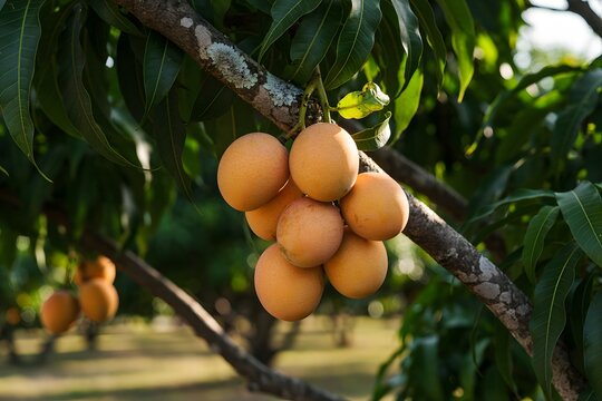 Ripe Sapodilla Cluster on Tree