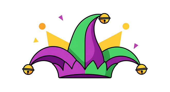 Colorful jester hat with bells for carnival celebration and party illustration.