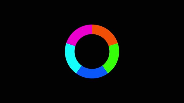 A minimalist abstract featuring a partial ring divided into three vibrant color segments blue green and orange set against a stark black background representing.