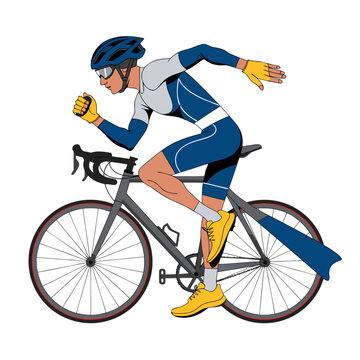 Professional triathlete multi sport athlete vector illustration isolated on white background, Asian sports triathlon championship concept