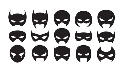 Supervillain and hero mask black silhouettes collection for cosplay costumes masquerade party and comics. © RANA