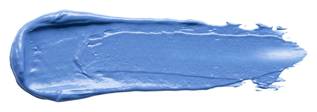 A single blue paint stroke on a white background.