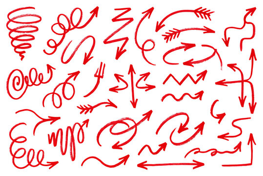 Collection of Red Hand Drawn Arrows and Swirls.