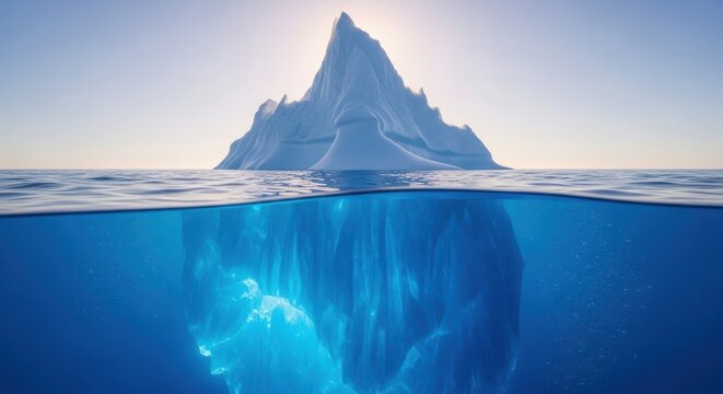 Majestic iceberg emerges from the ocean with vast submerged portion visible