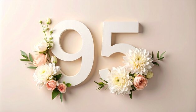 Elegant Number 95 Adorned with Delicate Floral Arrangements on a Gentle Light Backdrop