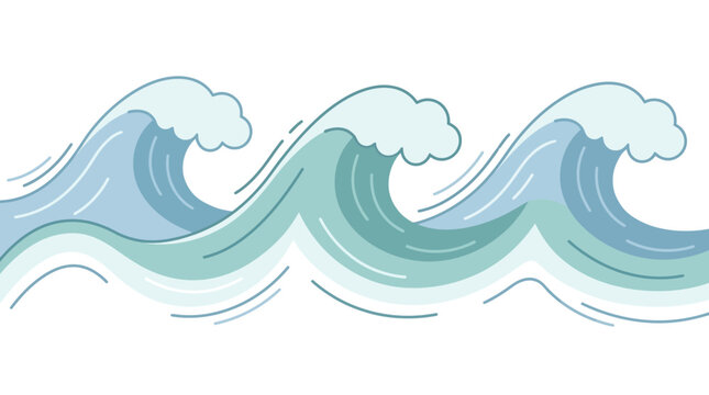 Waves roll across the surface in a continuous pattern of stylized blue and teal sea currents.