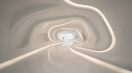 Naklejka premium White 3D maze tunnel with glowing center for futuristic navigation and virtual reality design