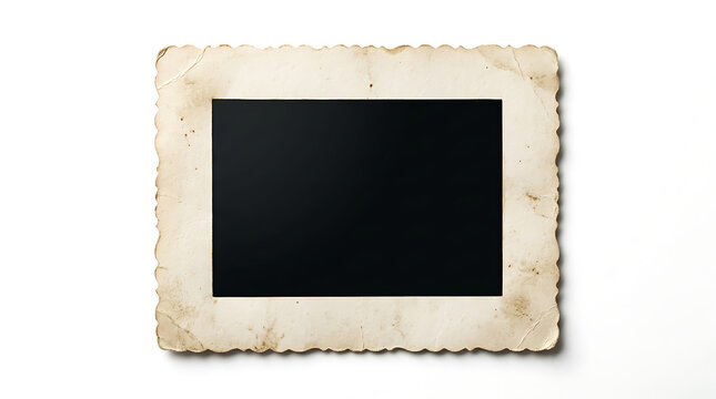Vintage photo frame with scalloped edges and aged texture isolated on white background