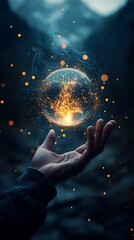 Earth held in a hand, glowing