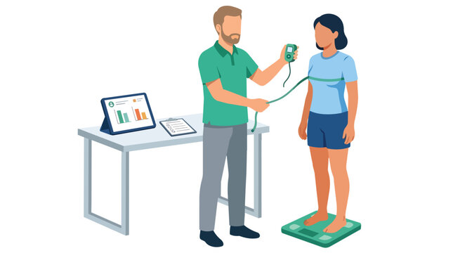 Body composition analysis and fitness assessment consultation in flat vector for wellness clinic branding