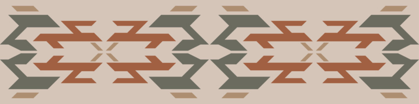 Geometric border pattern, linear frame element, rug pattern design, Aztec style.
