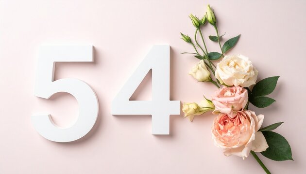 Number 54 with elegant flowers on a soft light backdrop