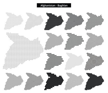 Map of Afghanistan region Baghlan in various dots pattern designs