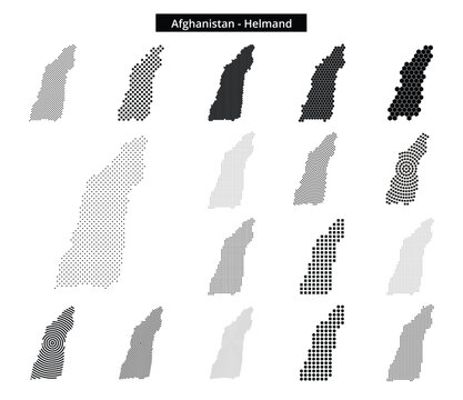 Map of Afghanistan region Helmand in various dots pattern designs