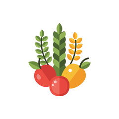 Obraz premium Stylized Flat Vector Graphic of Organic Apples Oranges and Wheat Stalks