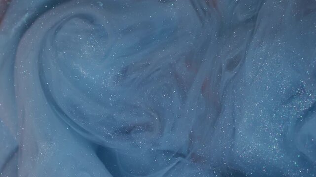 Paint fume. Haze texture. Blur blue orange colorful glitter splash fog cloud water spreading on abstract underwater bokeh background.