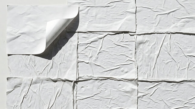 Abstract white pasted poster mockup texture background with curled corner