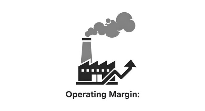 Operating margin icon with factory silhouette and rising growth arrow chart graphic.