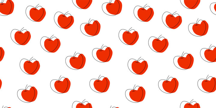 apple seamless pattern background. red apple fruit pattern Hand drawn. fresh apple Vector pattern.	