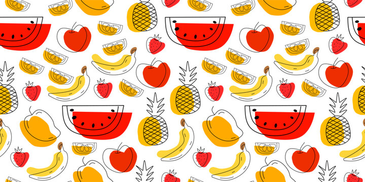 Seamless Pattern of Summer Fruits. fruity pattern wallpaper. fruit pattern background.