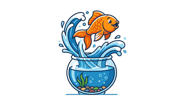 Goldfish Jumping Out of Fishbowl Vector Illustration