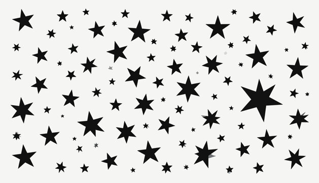 Scattered decorative star elements pattern featuring various sizes of black celestial shapes on a simple light grey backdrop design