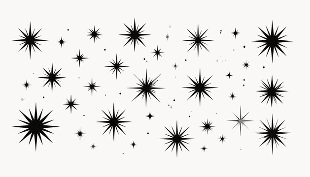 A collection of black starbursts and sparkles of various sizes, creating a twinkling effect on a light background.