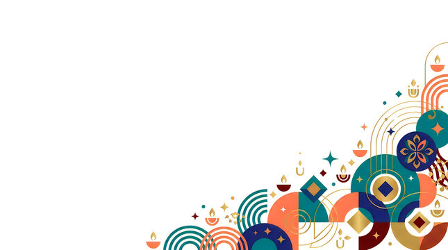 A vibrant and colorful depiction of diwali celebrations showcasing the festival of lights with ornate designs and traditional patterns illuminating the spirit of