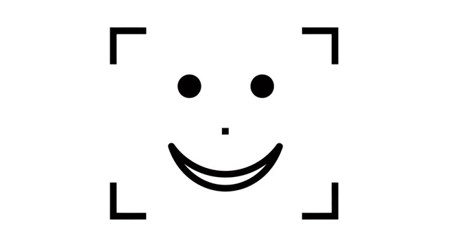 Simple smiley face icon framed by brackets in a cheerful minimal illustration.