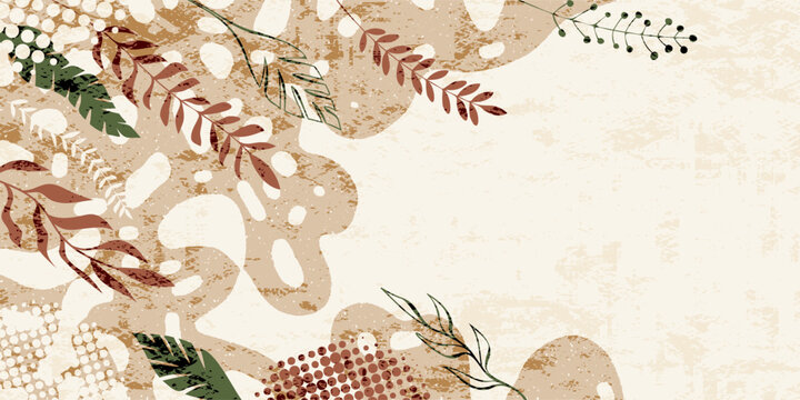 Autumn frame, organic shapes, amorphous and vegetable figures, open space, vector design