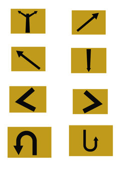 Road Direction Turn arrows, U-turn, Left turn, Right turn