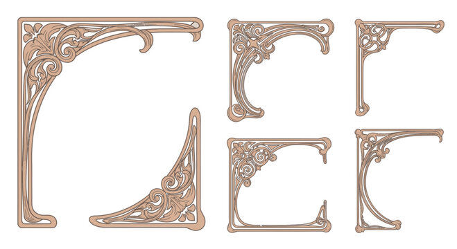 Art Nouveau Corner Ornaments, Decorative Flourishes, Vintage Borders