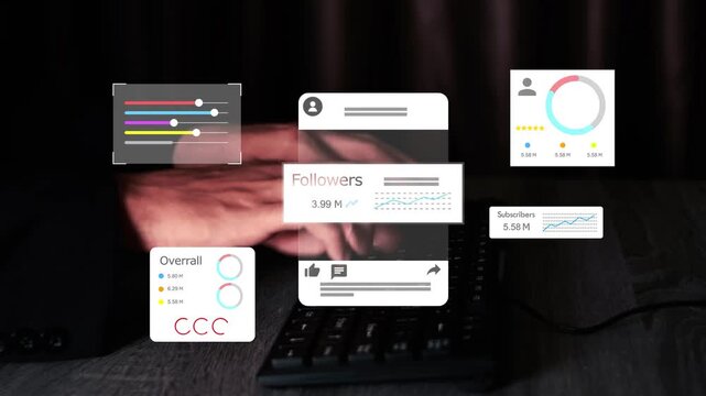 Social media analytics dashboard monitoring follower growth and content engagement metrics, representing channel optimization, audience reach, and digital performance tracking.