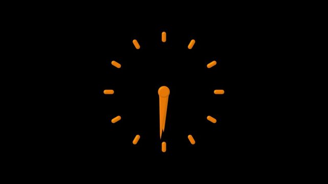Minimalist orange wall clock face with clock hands showing time on a solid black background for modern interior design and simple time management concept illustration