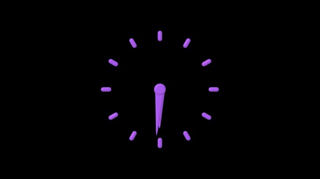 Minimalist purple wall clock face showing time with simple hands and markers isolated on a deep black background for a modern digital design aesthetic or business concept