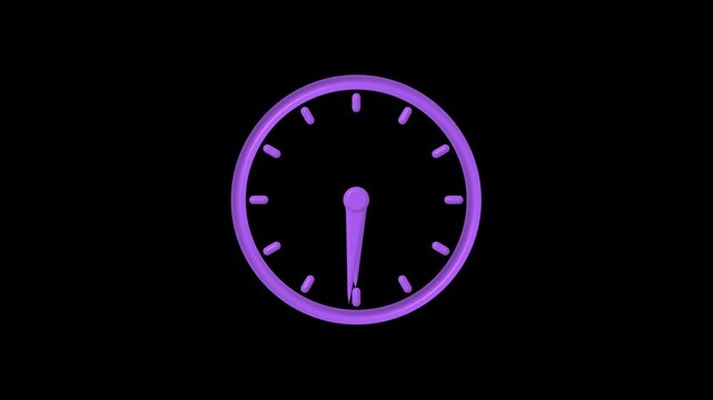 A simple purple clock icon showing time with round face and two hands isolated on a dark background for design projects related to planning schedule and time management concepts