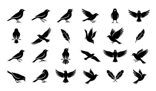 Lark Bird Silhouette Icon Collection with Flying Songbird Vector Symbols