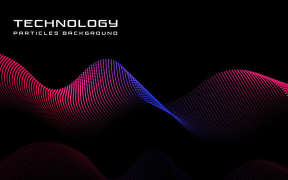 Abstract technology background with flowing pink and blue particle wave