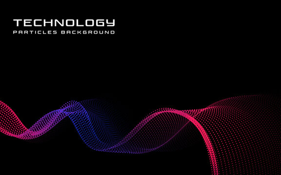 Abstract technology background with flowing particle wave in pink and blue gradient