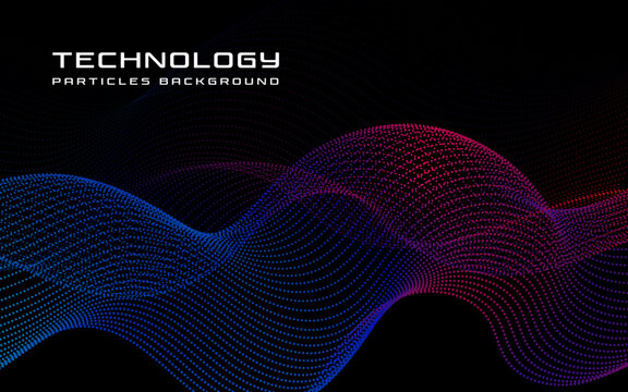 Abstract technology background with flowing blue and red particle waves