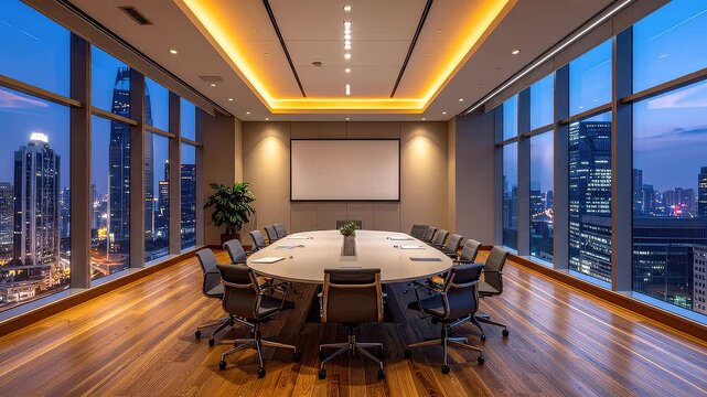 Modern Executive Boardroom with Night City View