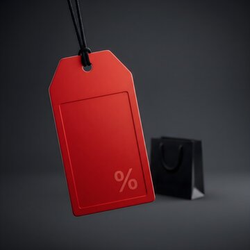 Vibrant red discount price tag with percentage symbol prominently displayed, signifying a special offer or seasonal sale event, ready for significant savings on purchases