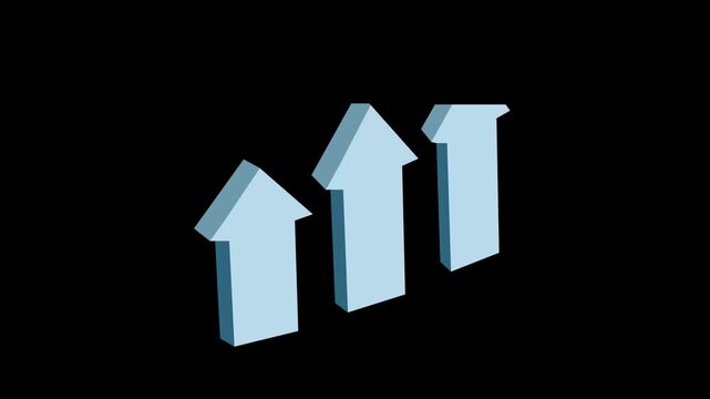 3D Blue Upward Arrows Animation on Black Background, Declining Trend and Business Loss Concept
