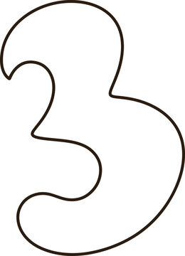 Cute number three bold hand drawn digital illustration minimalist white cartoon font for decoration