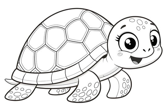 Cute cartoon turtle walking with happy expression
