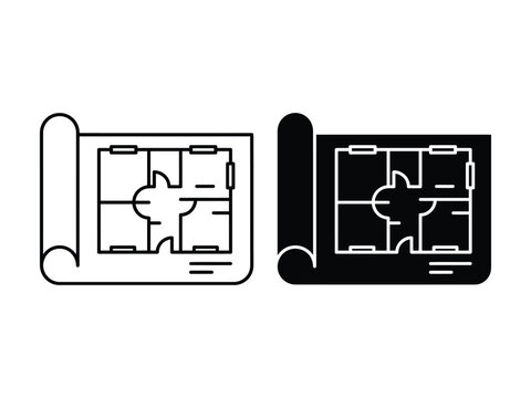Construction plans icon outline artwork set