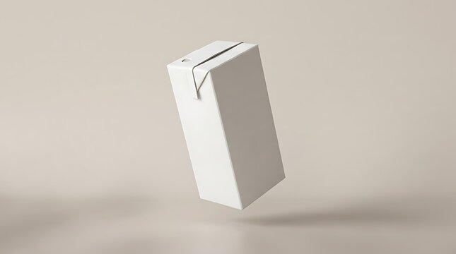 Blank white cardboard juice box floating in the air for product design mockup. juice box mockup